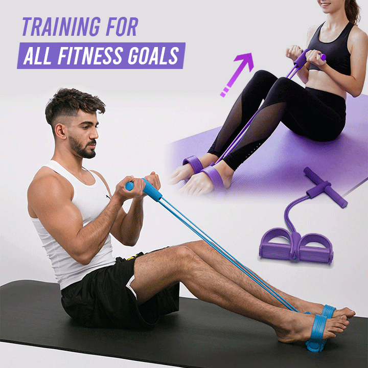 Man and woman using Elastic Pull Rope Resistance Band for effective home workouts.