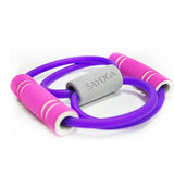 Yoga Elastic Rubber Rope in pink and purple, perfect for strength training and travel, ideal for toning arms, legs, and glutes.