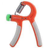 Adjustable resistance hand grip strength trainer in orange, designed for enhancing forearm and hand muscle strength.